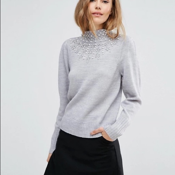 ASOS pearl and beads turtle neck wool sweater US 2 - Picture 15 of 15